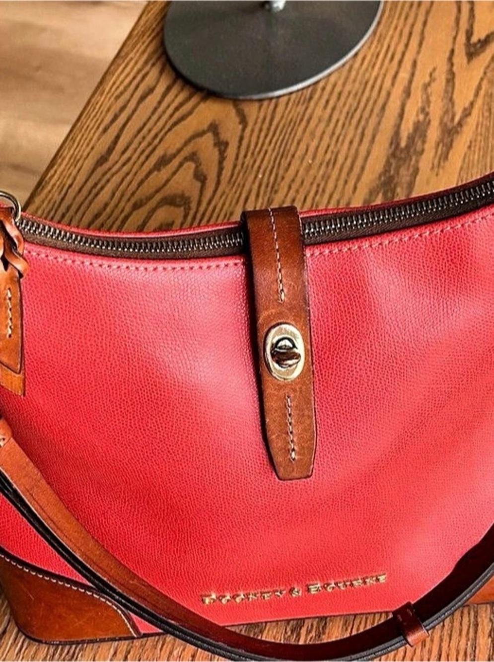 Authentic Dooney & Bourke
Claremont Orange – Red/Coral Leather Chevron Lined Hob